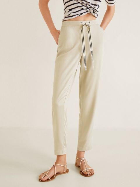 

MANGO Women Beige Regular Fit Solid Trousers