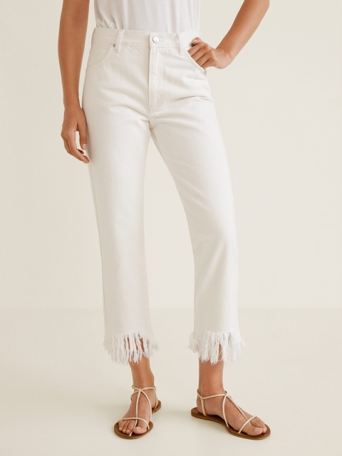 

MANGO Women White Straight Fit Mid-Rise Clean Look Cropped Jeans