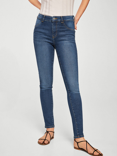 

MANGO Women Navy Blue Jane Skinny Fit Mid-Rise Clean Look Stretchable Jeans