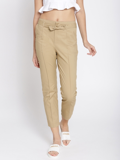 

MANGO Women Beige Regular Fit Solid Cropped Trousers