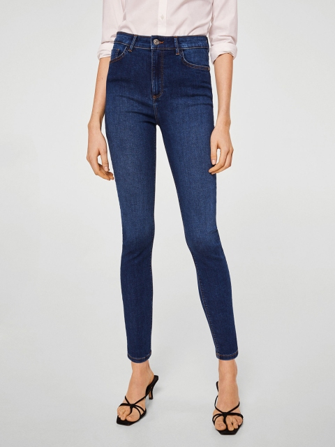 

MANGO Women Navy Skinny Fit Mid-Rise Clean Look Stretchable Jeans, Navy blue