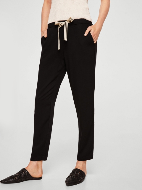 

MANGO Women Black Regular Fit Solid Trousers
