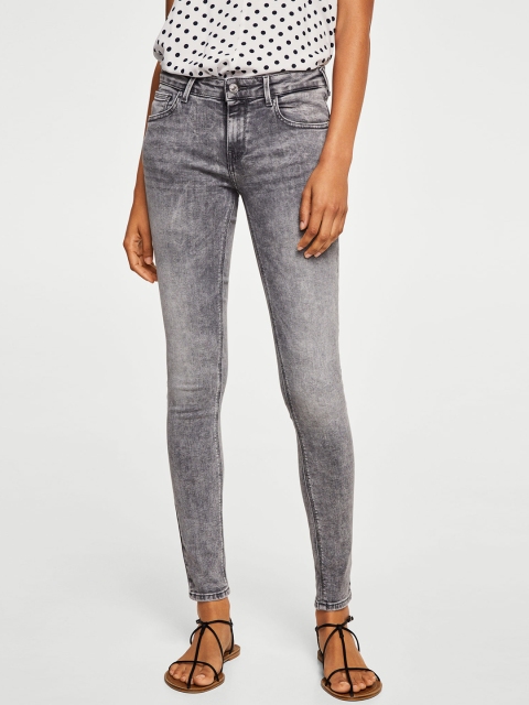 

MANGO Women Grey Skinny Fit Mid-Rise Clean Look Stretchable Jeans