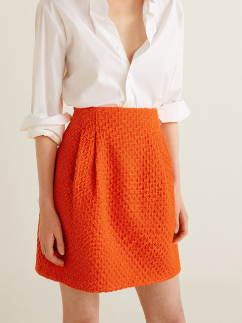 

MANGO Orange Patterned Mini A-Line Skirt