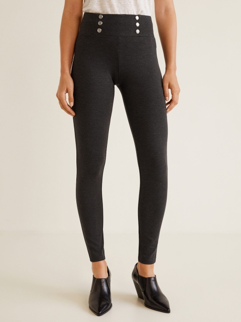 

MANGO Women Charcoal Grey Solid Treggings