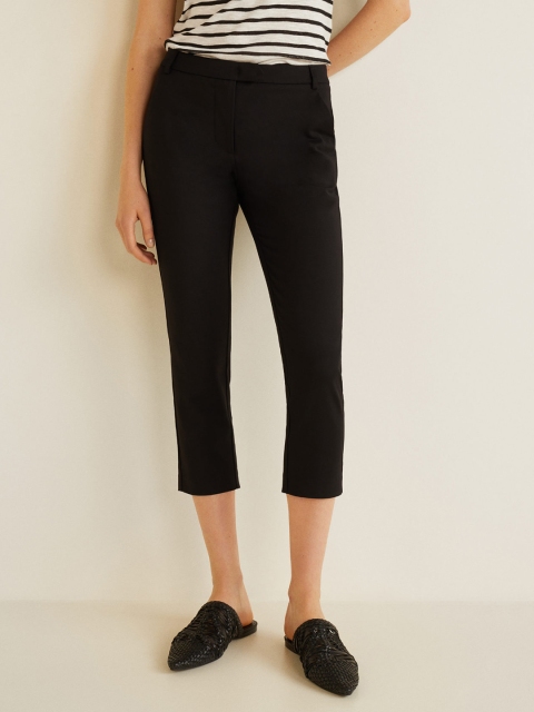 

MANGO Women Black Solid Regular Fit Cropped Trousers