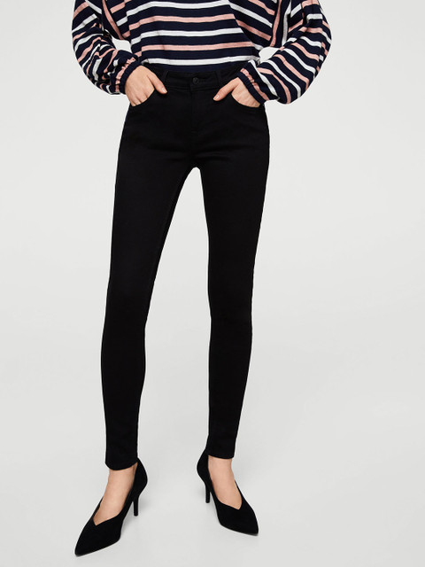 

MANGO Women Black Skinny Fit Mid-Rise Clean Look Stretchable Jeans
