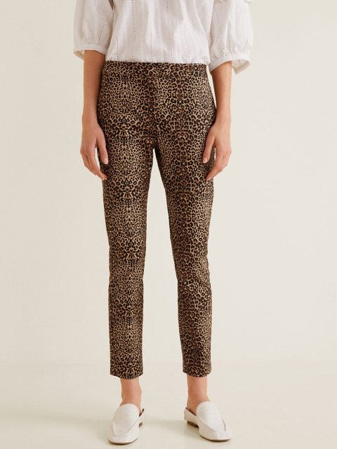 

MANGO Women Brown & Black Regular Fit Printed Cigarette Trousers