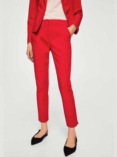 

MANGO Women Red Regular Fit Solid Formal Cropped Trousers