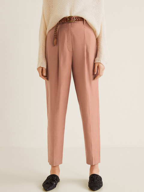 

MANGO Women Dusty Pink Regular Fit Solid Trousers