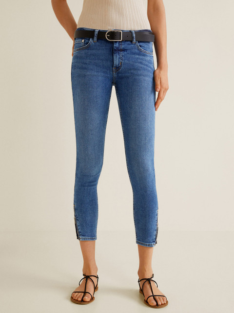 

MANGO Women Blue Skinny Fit Mid-Rise Clean Look Stretchable Cropped Jeans