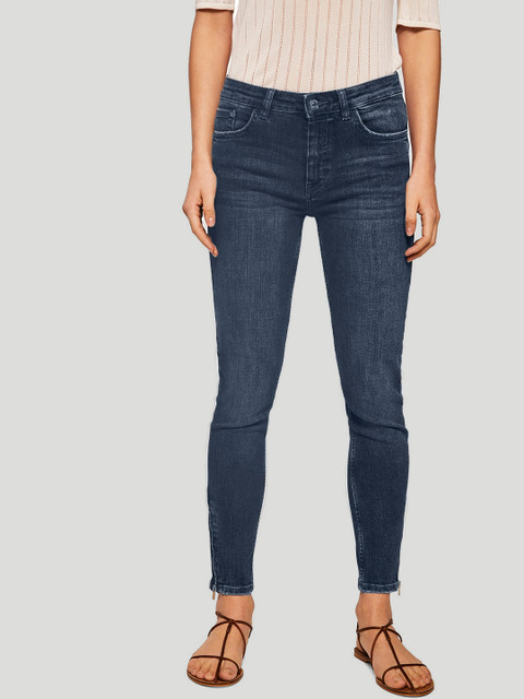 

MANGO Women Navy Blue Skinny Fit Mid-Rise Clean Look Cropped Stretchable Jeans