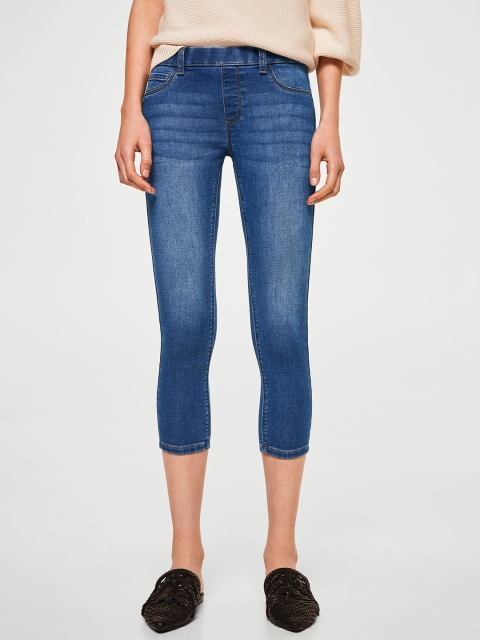 

MANGO Women Blue Washed Cropped Jeggings