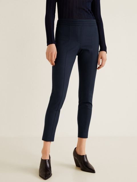 

MANGO Women Navy Blue Solid Treggings