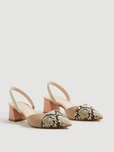 

MANGO Women Peach-Coloured & Beige Printed Pumps
