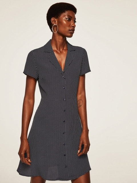 

MANGO Women Navy Blue Printed Shirt Dress