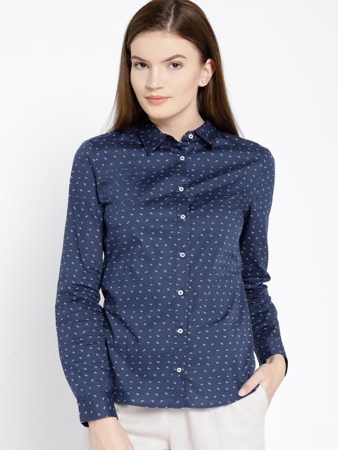 

MANGO Women Navy Blue Regular Fit Printed Formal Shirt