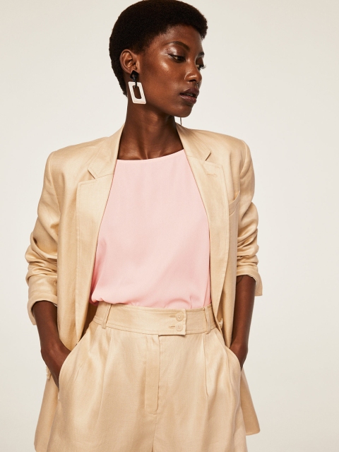 

MANGO Women Peach-Coloured Solid Top