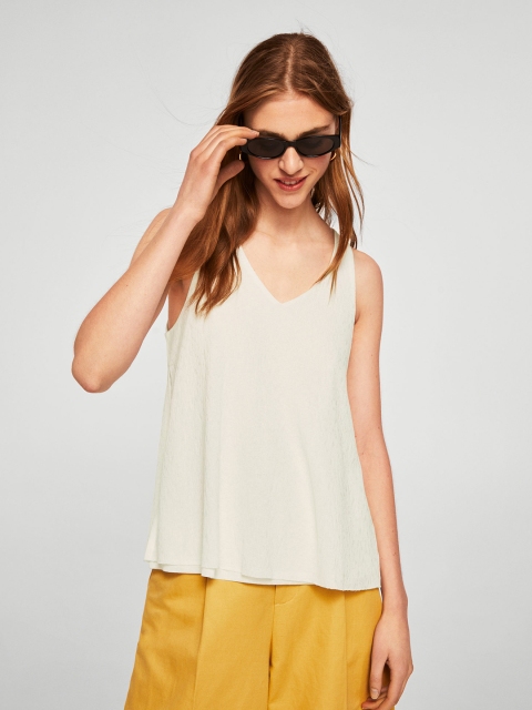 

MANGO Women White Solid A-Line Top