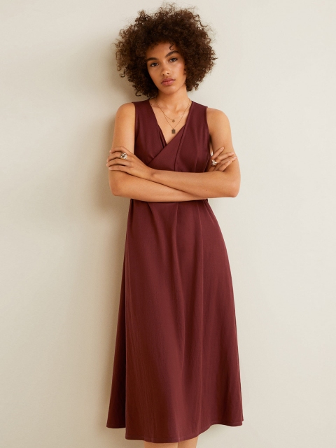 

MANGO Women Brown Solid A-Line Dress