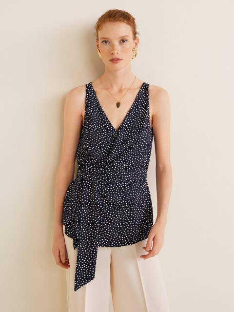 

MANGO Women Navy Blue Printed Wrap Top