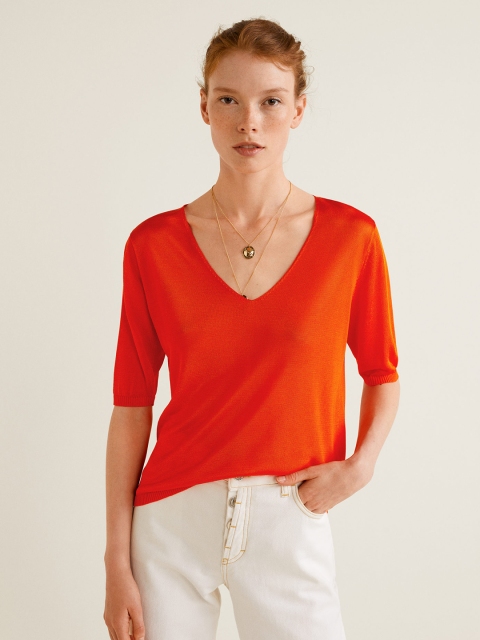 

MANGO Women Orange Solid Top