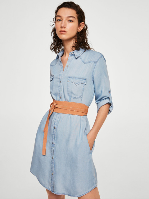 

MANGO Women Blue Chambray Shirt Dress