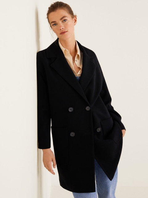 

MANGO Black Solid Overcoat