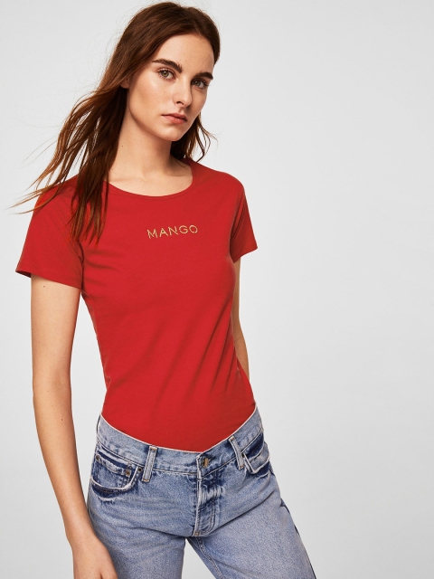 

MANGO Women Red Solid Round Neck T-shirt