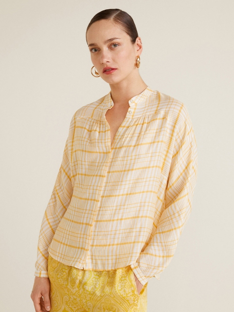 

MANGO Women Off-White & Yellow Regular Fit Checked Casual Shirt