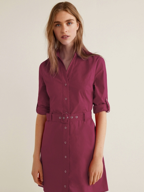 

MANGO Women Burgundy Solid Shirt Dress