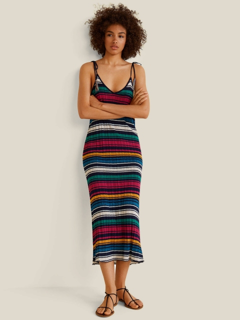

MANGO Women Multicoloured Striped Sheath Dress, Multi