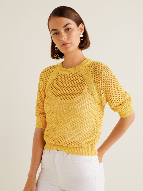 

MANGO Women Yellow Open Knit Pullover