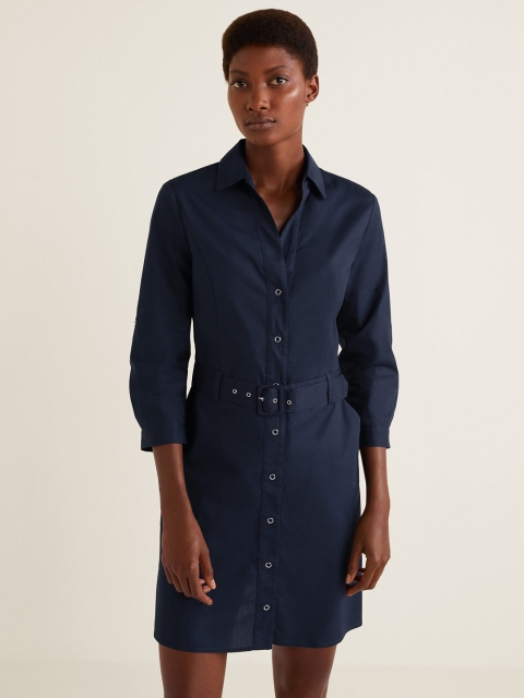 

MANGO Women Navy Blue Solid Shirt Dress