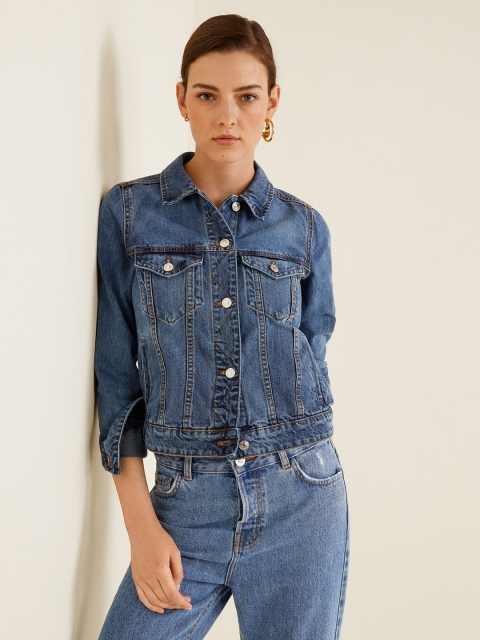 

MANGO Women Blue Solid Denim Jacket