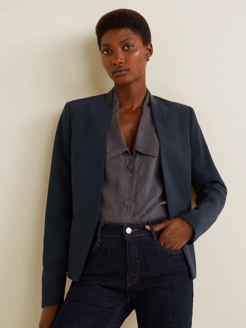 

MANGO Women Navy Blue Single-Breasted Casual Blazer