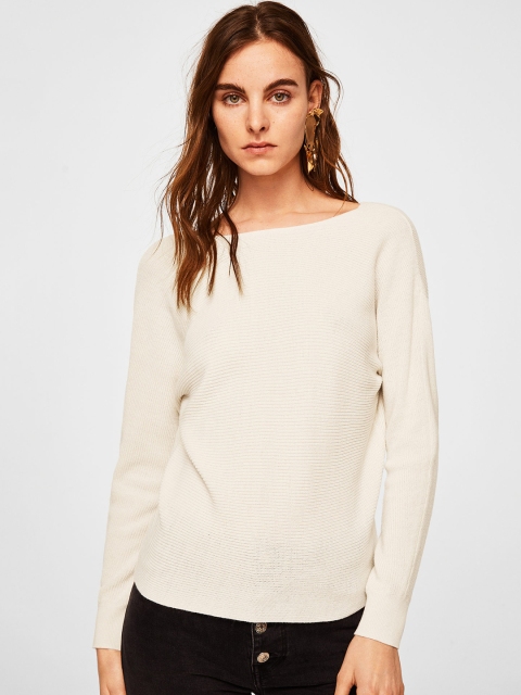 

MANGO Women Off-White Solid Styled-Back Pullover