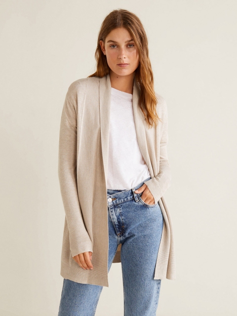 

MANGO Women Beige Solid Front-Open Sweater