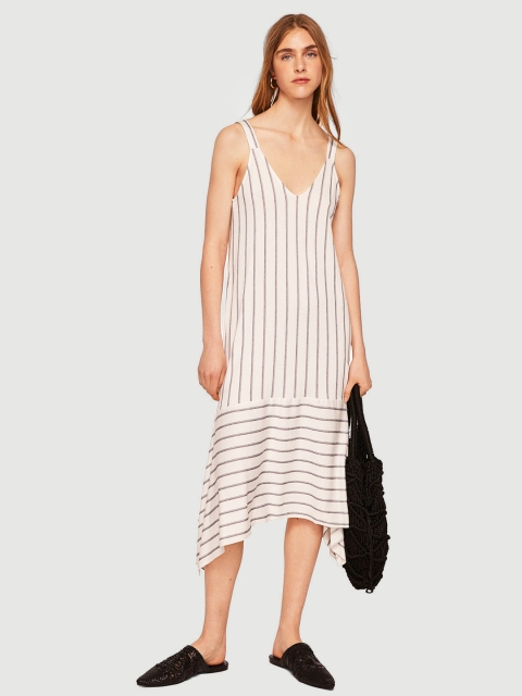 

MANGO Women White & Black Striped A-Line Dress
