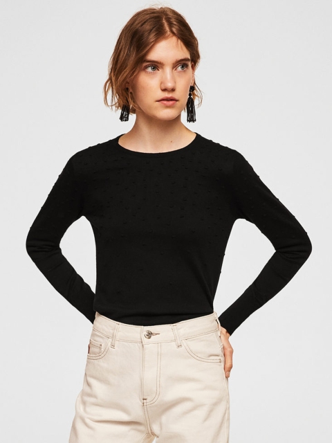 

MANGO Women Black Self Design Pullover