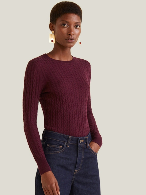 

MANGO Women Burgundy Cable Knit Pullover