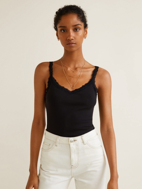 

MANGO Women Black Solid Spaghetti Top