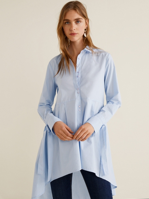 

MANGO Women Blue Regular Fit Solid Longline Casual Shirt