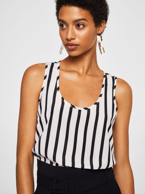 

MANGO Women White & Black Striped Top