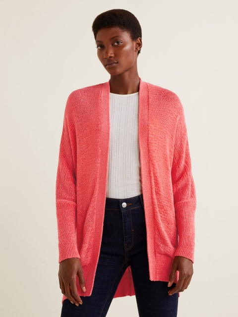 

MANGO Women Coral Orange Solid Front-Open Sweater