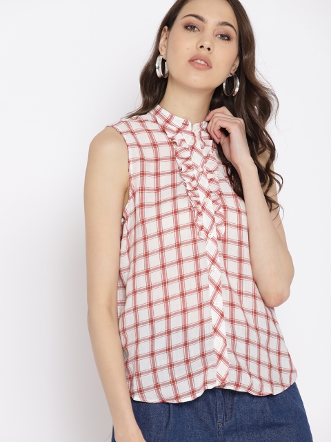 

MANGO Women White & Red Regular Fit Checked Casual Shirt