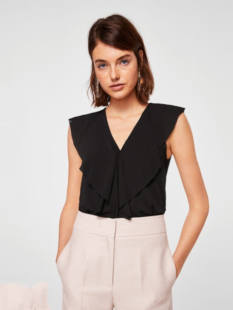 

MANGO Women Black Self Design Top