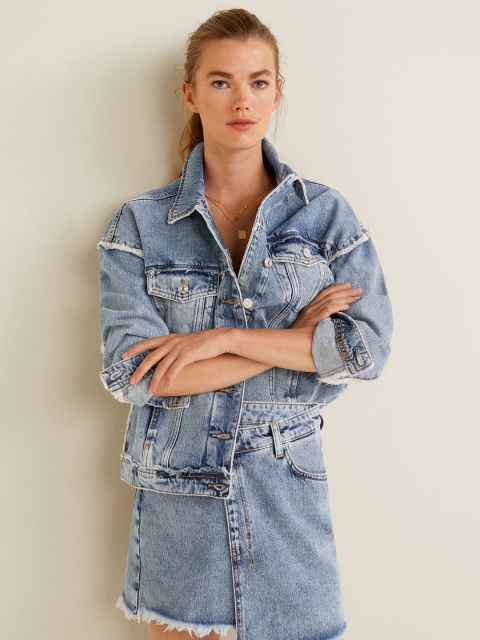 

MANGO Women Blue Solid Denim Jacket
