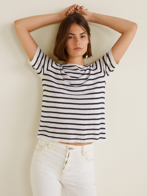 

MANGO Women White & Black Striped Top