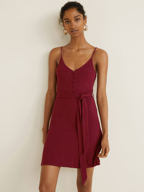 

MANGO Women Maroon Solid A-Line Dress